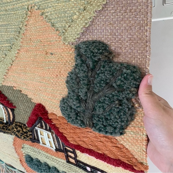 Vintage Handmade Rustic Boho Charming Village Scene Tapestry with Fringe - Picture 8 of 15